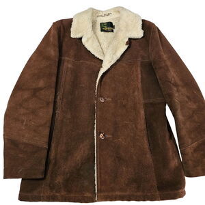 Silton Mens Suede Leather Jacket Brown Size 40 Button Close Pockets Imperfect